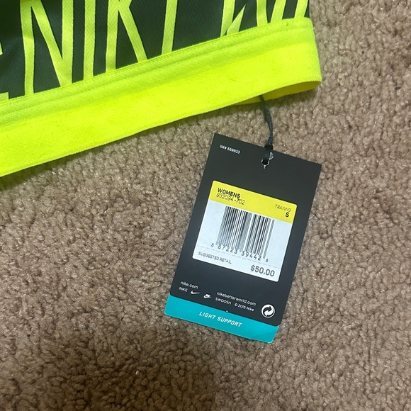 Nike Women's Black and Neon Yellow Sports Bra - Picture 2 of 4
